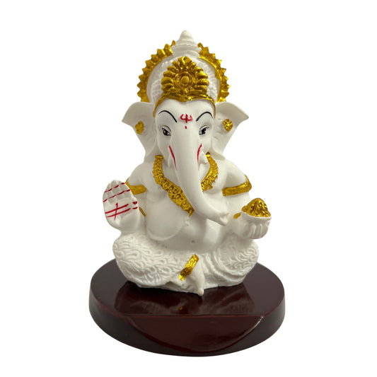 Ganesh Ji Idol with Modak – White – 10 cm