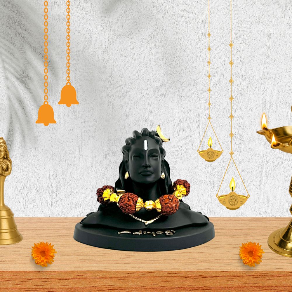 Black Color Adiyogi Shiva Idol with Rudraksha Mala