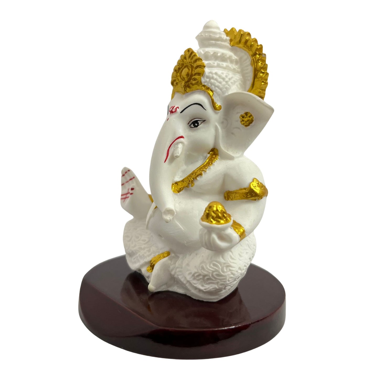 Ganesh Ji Idol with Modak – White – 10 cm