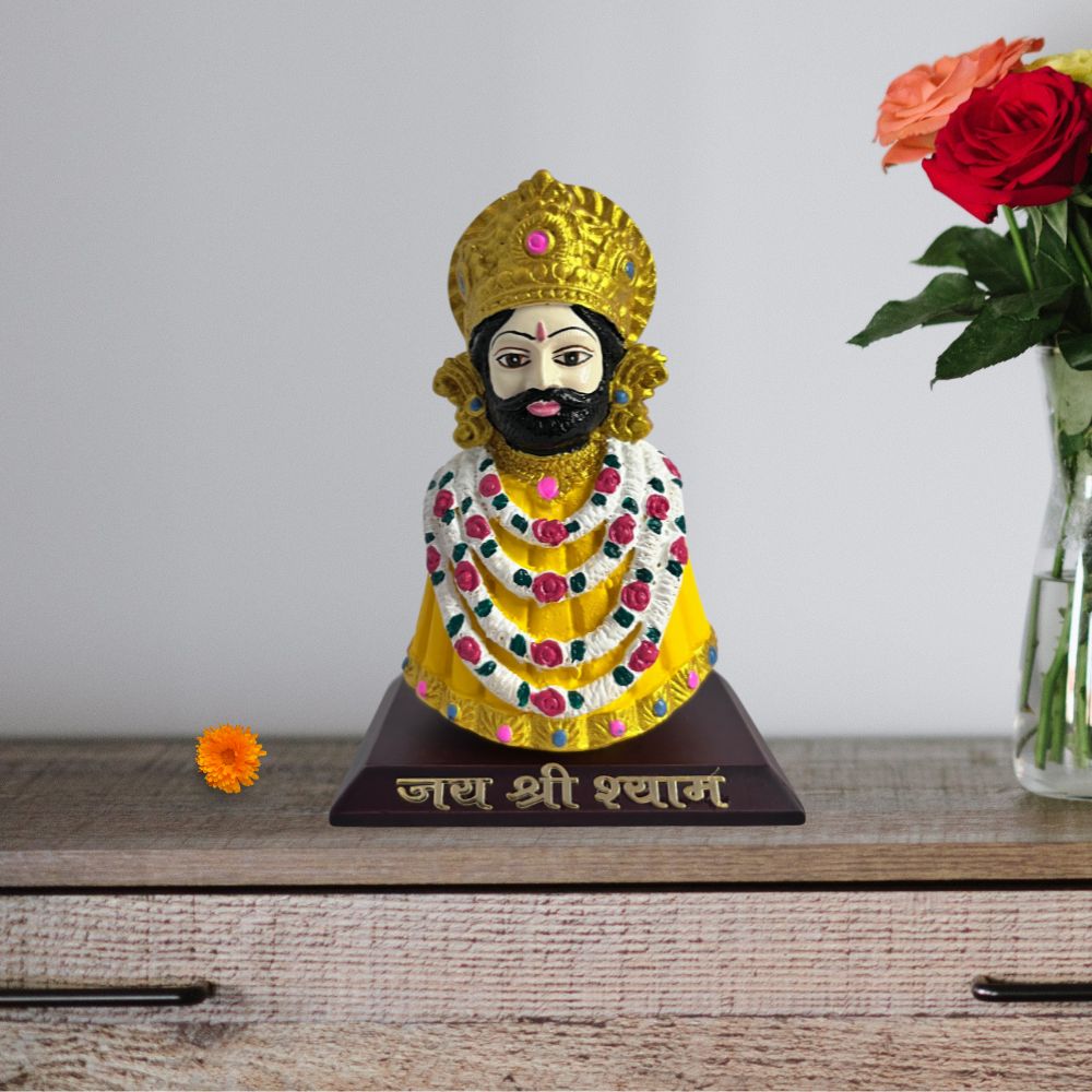 Khatu Shyam Ji Idol – Yellow – 10 cm | Shyam Baba Car Dashboard Idol
