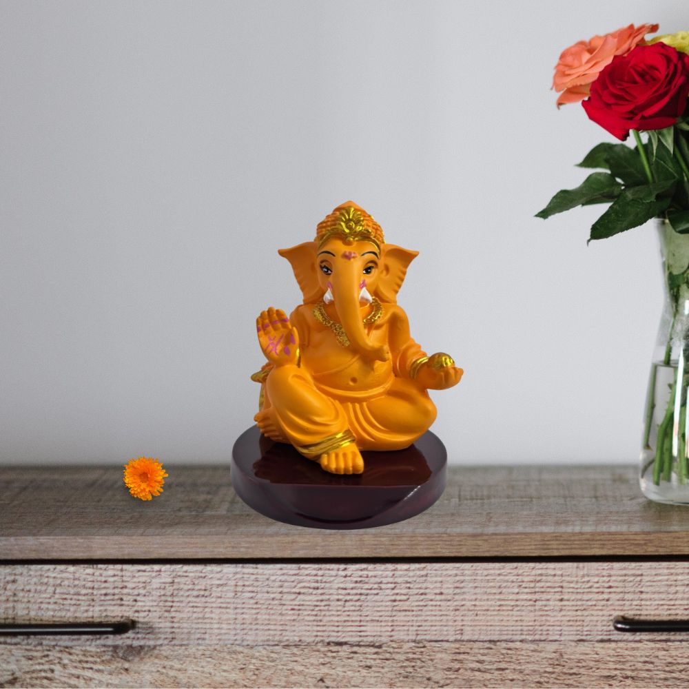 Ganesh Ji Idol – Mango Color – Blessing Pose – Ganpati Murti – 10 cm | Bhakti Bhawna