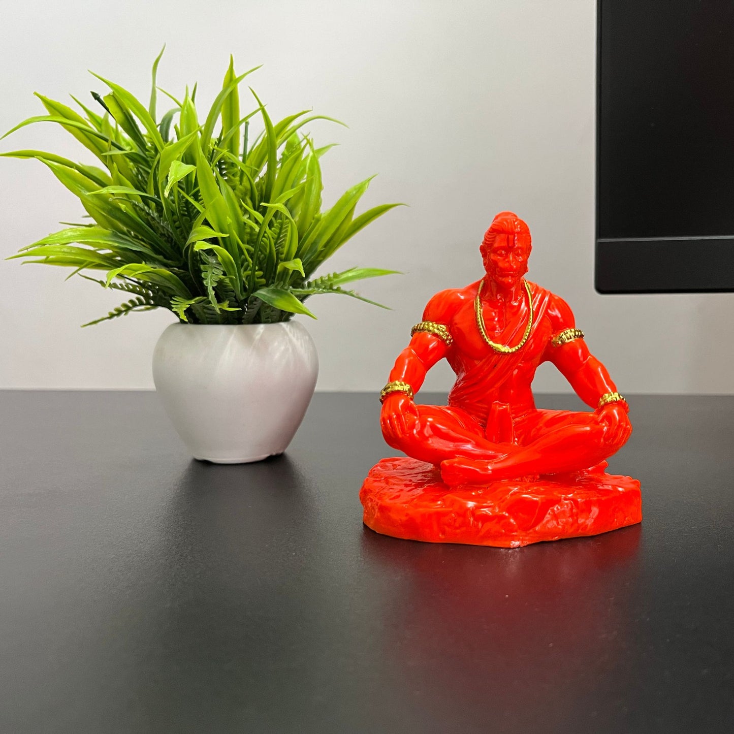Meditating Hanuman Idol – Orange – 10 cm | Car Dashboard Idol
