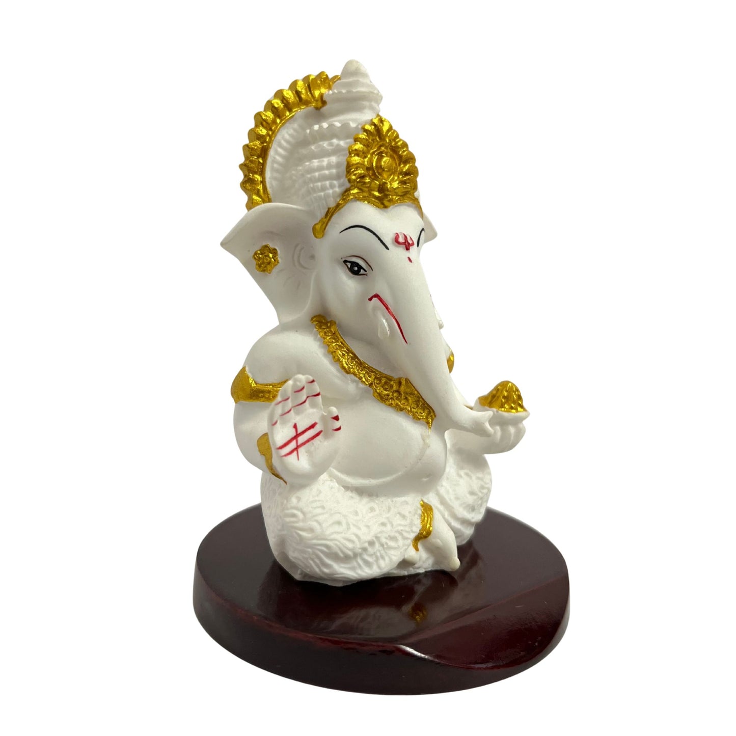 Ganesh Ji Idol with Modak – White – 10 cm