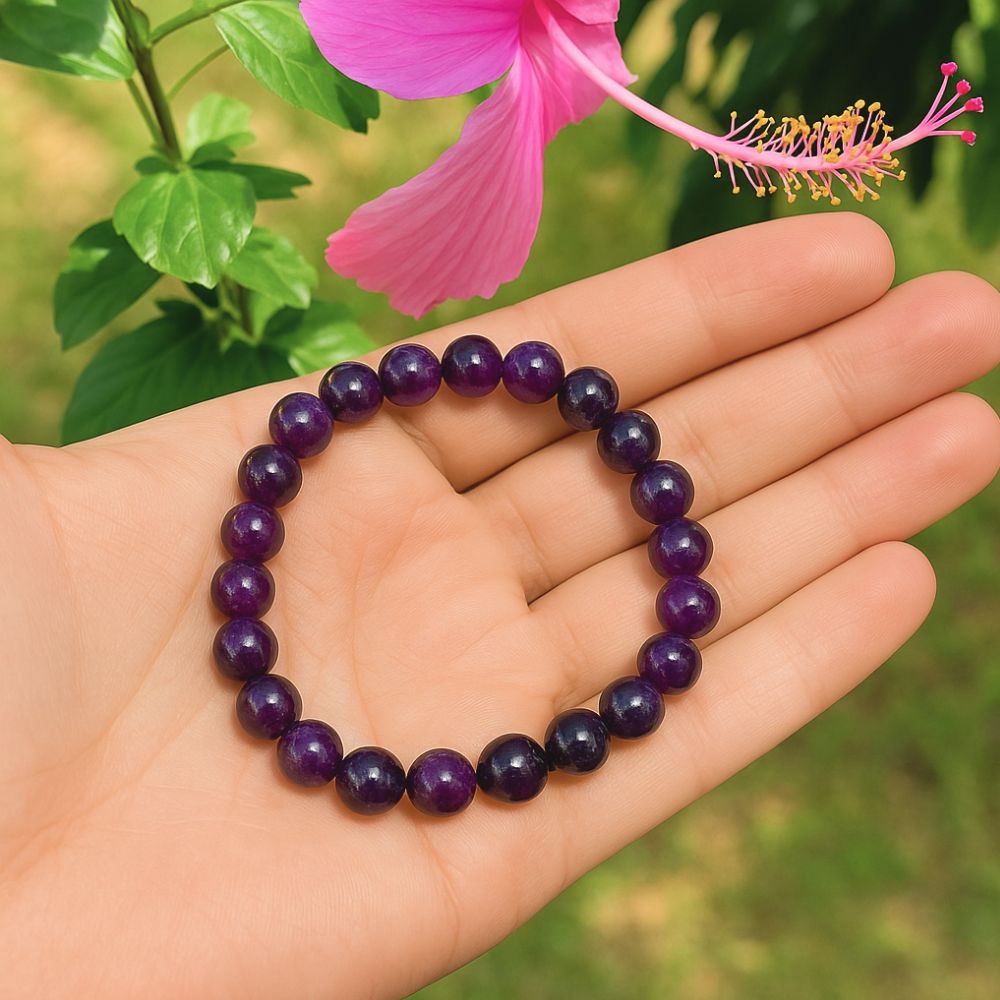 Amethyst Crystal Bracelet – Natural Healing Stone – Adjustable Bead Bracelet for Men & Women