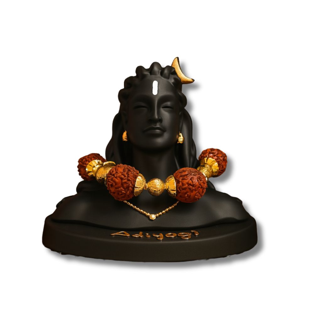 Black Color Adiyogi Shiva Idol with Rudraksha Mala