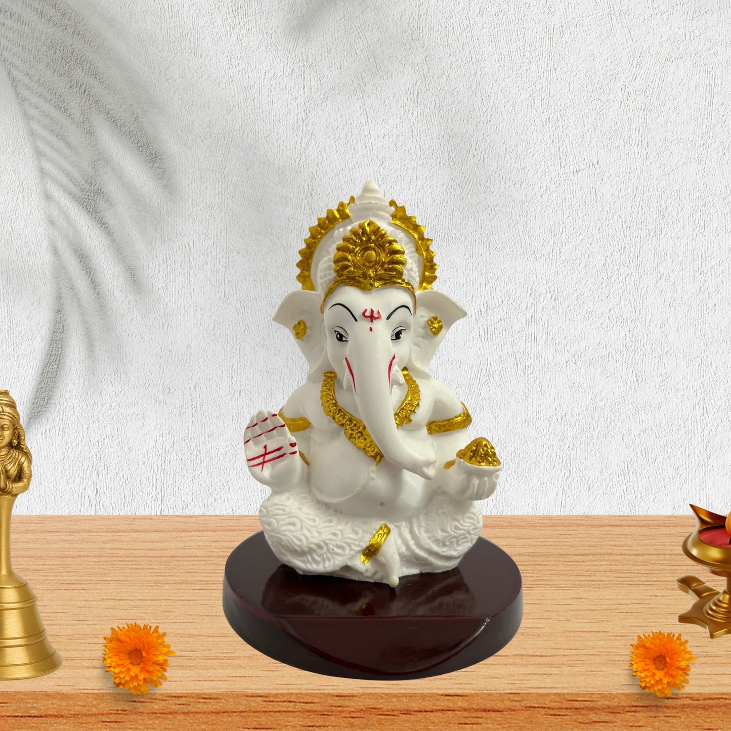 Ganesh Ji Idol with Modak – White – 10 cm