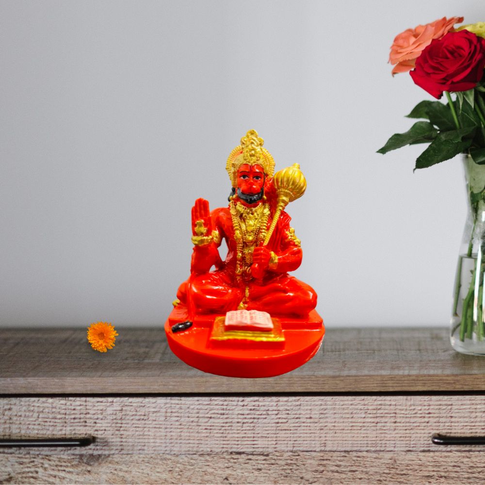 Hanuman Murti with Book – Orange & Gold – 9 cm
