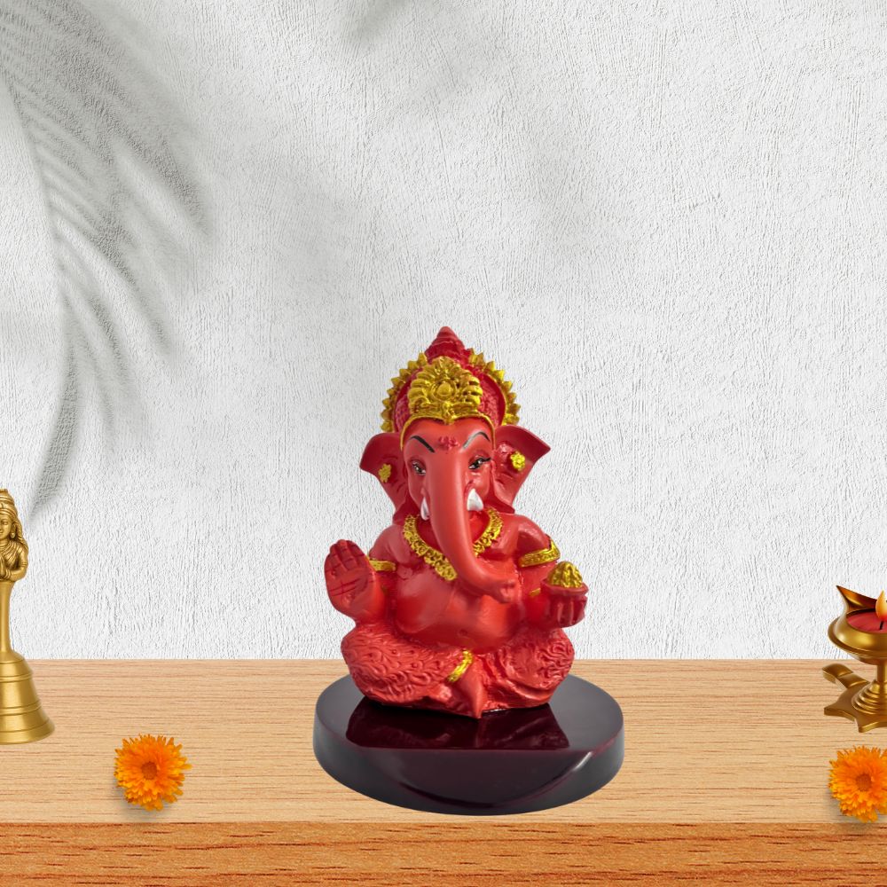 Ganesh Ji Idol with Modak – Orange – 10 cm