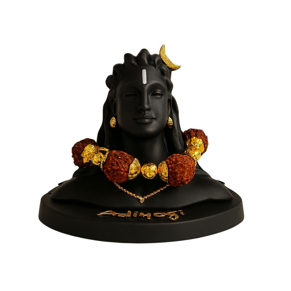 Black Color Adiyogi Shiva Idol with Rudraksha Mala