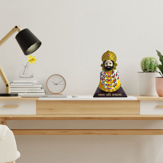 Khatu Shyam Murti Idol for Car Dashboard, Office and Home Temple – Yellow Color – 10 cm