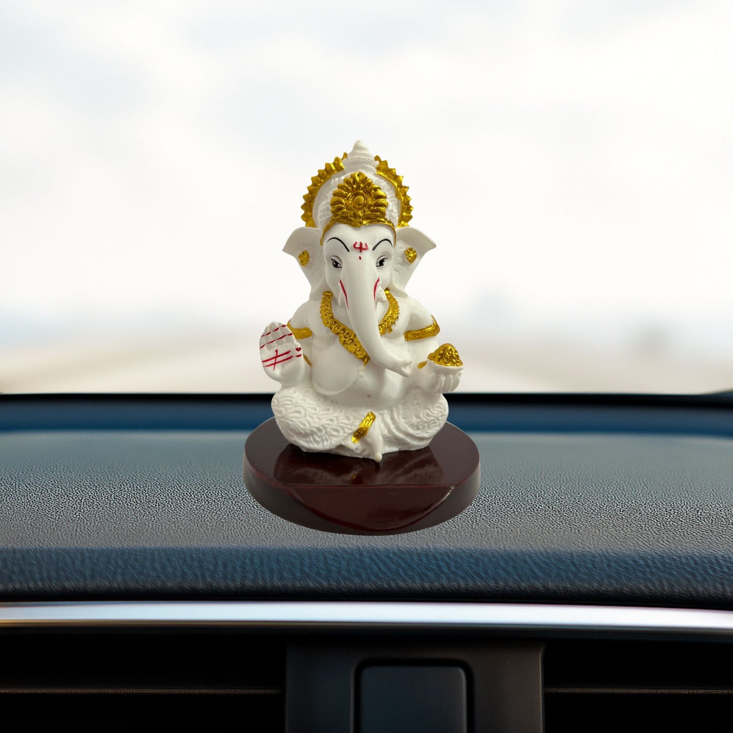 Ganesh Ji Idol with Modak – White – 10 cm