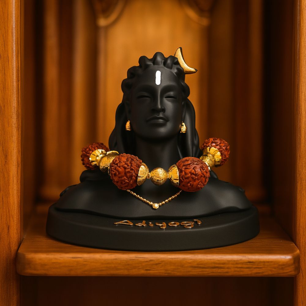 Black Color Adiyogi Shiva Idol with Rudraksha Mala