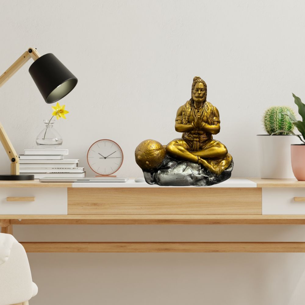 Bajrang Bali Idol – Golden Antique Color – Namaste Pose – Hanuman Ji Murti – 10 cm