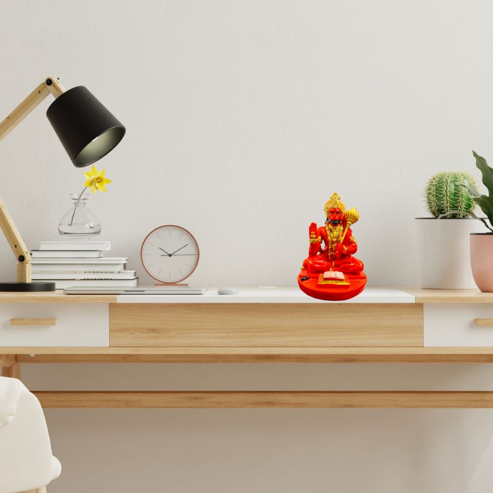 Hanuman Murti with Book – Orange & Gold – 9 cm