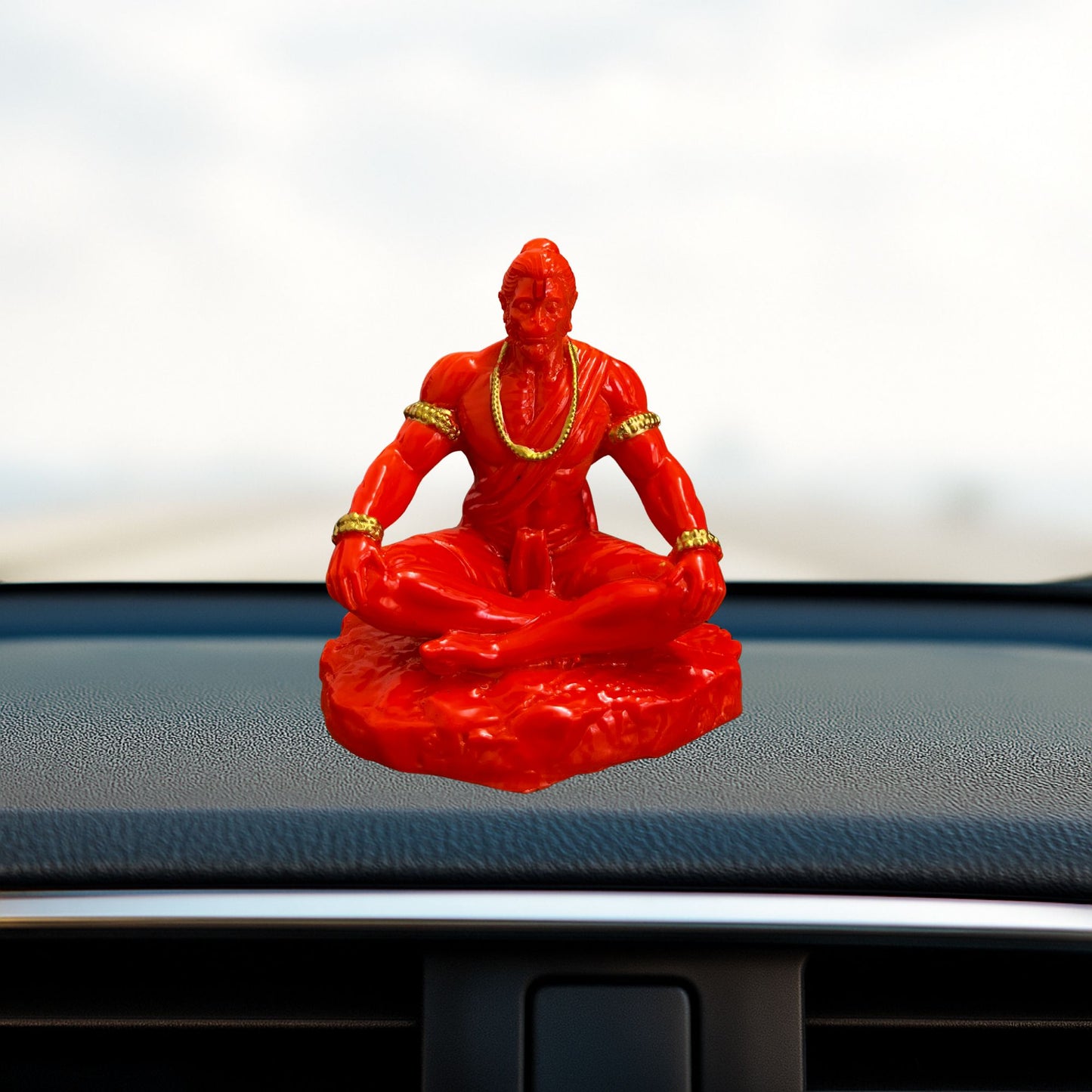 Meditating Hanuman Idol – Orange – 10 cm | Car Dashboard Idol