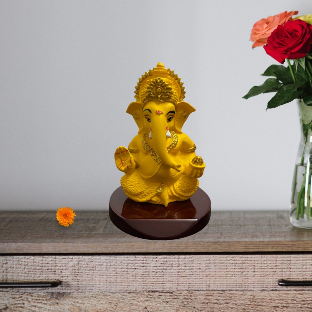 Ganesh Ji Idol with Modak – Yellow – 10 cm
