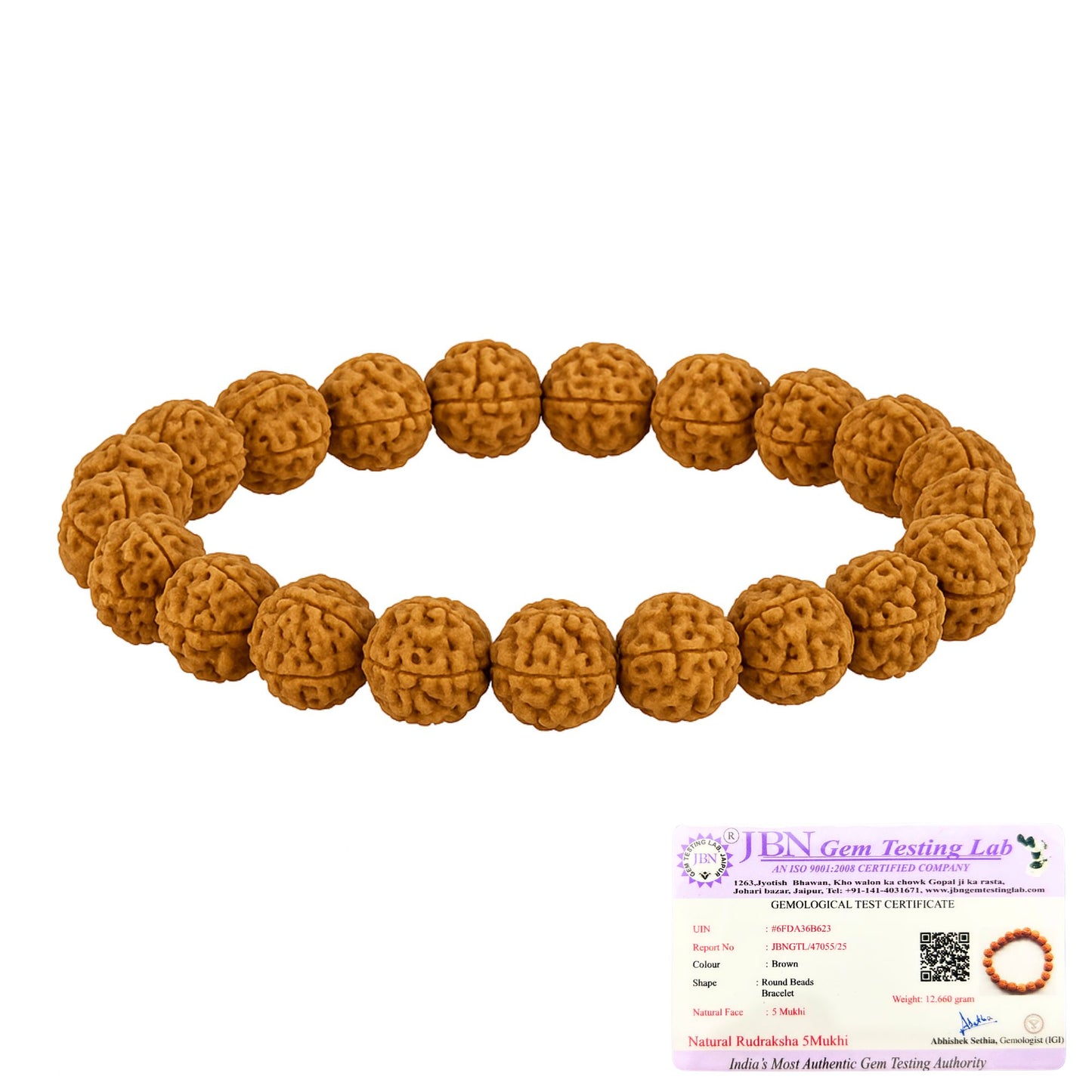 5 Mukhi Rudraksha Bracelet – Certified 10MM Natural Spiritual Beads for Peace & Protection