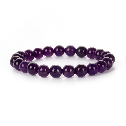 Amethyst Crystal Bracelet – Natural Healing Stone – Adjustable Bead Bracelet for Men & Women