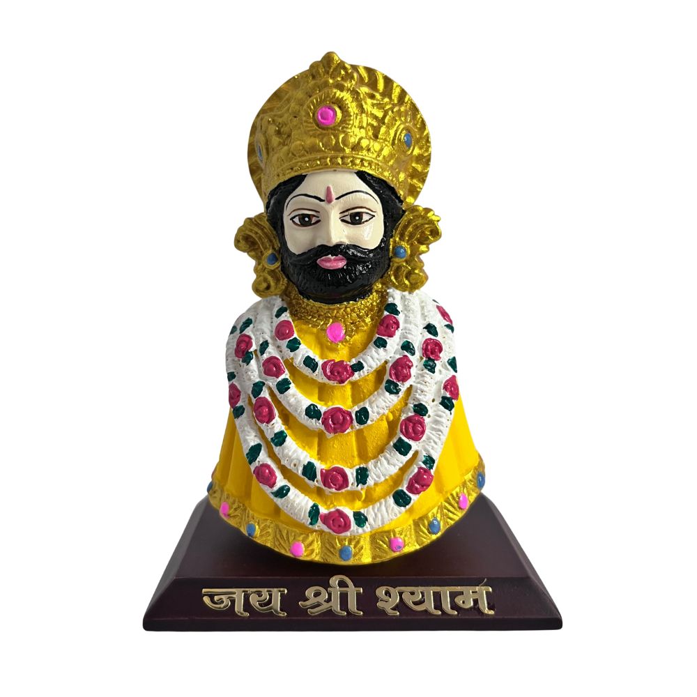 Khatu Shyam Ji Idol – Yellow – 10 cm | Shyam Baba Car Dashboard Idol