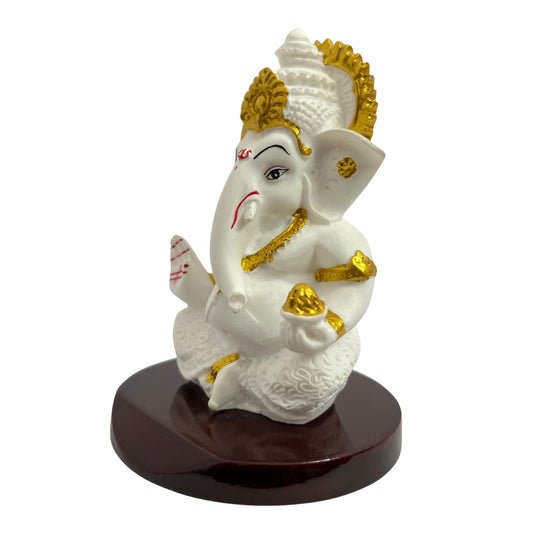 Ganesh Ji Idol with Modak – White – 10 cm