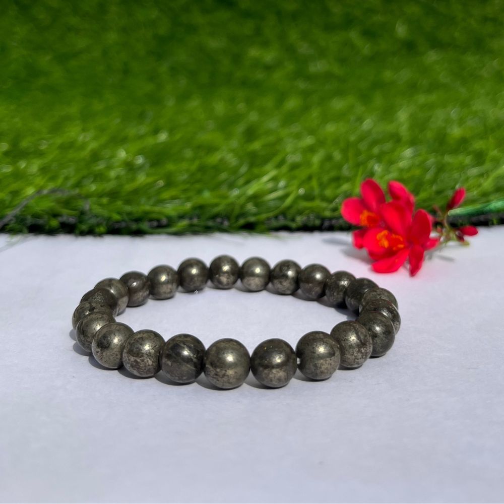 Natural Pyrite Bracelet – Healing Stone for Protection, Luck & Wealth – Adjustable Bead Bracelet for Men & Women