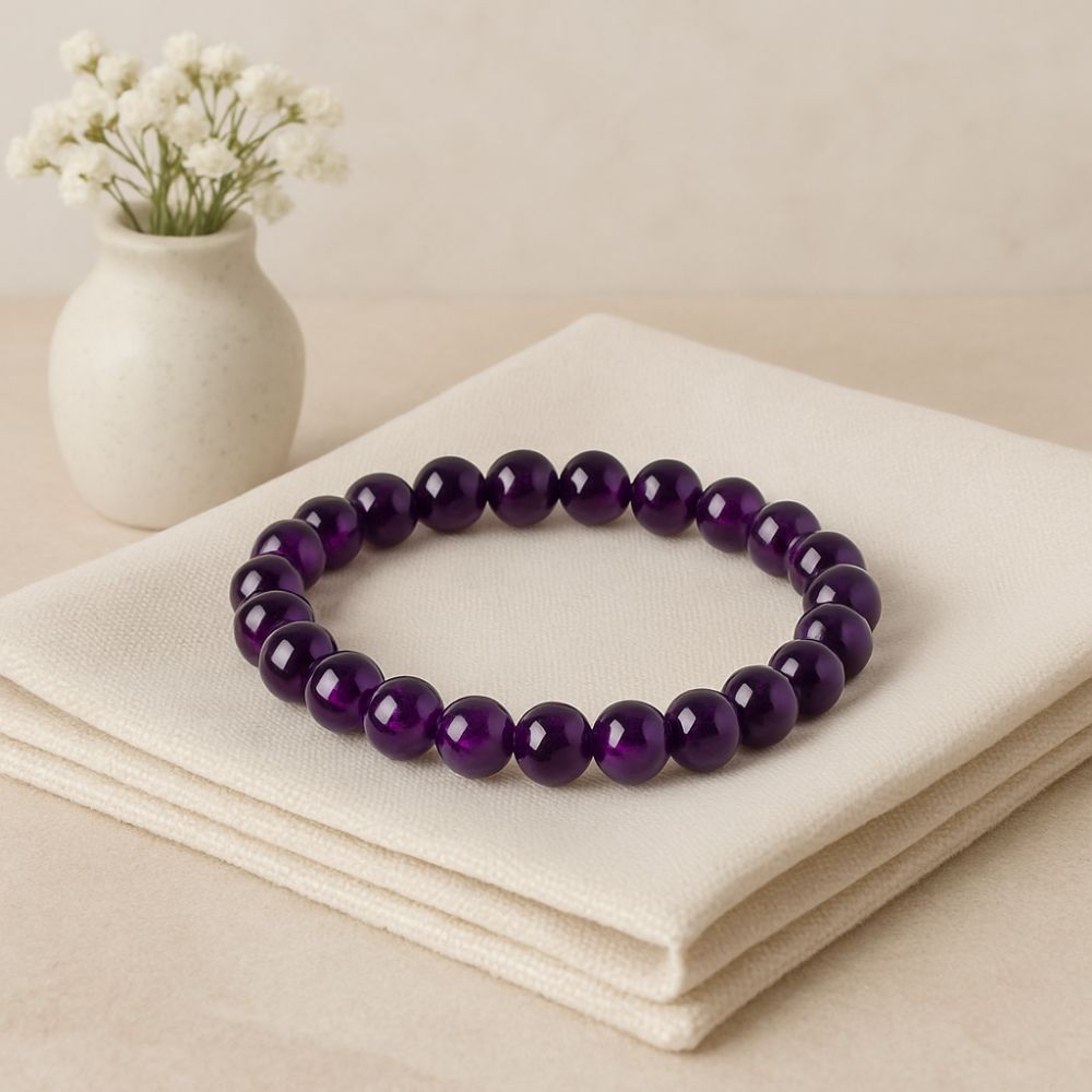 Amethyst Crystal Bracelet – Natural Healing Stone – Adjustable Bead Bracelet for Men & Women