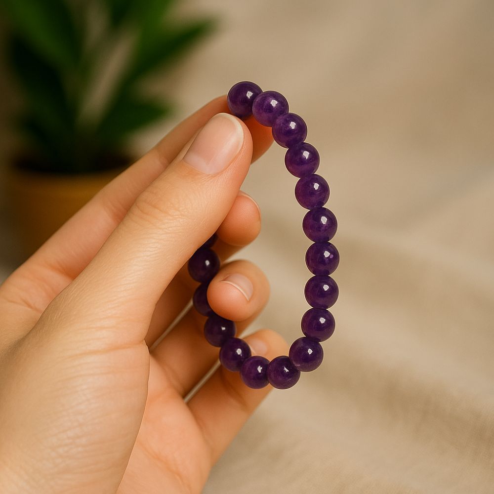 Amethyst Crystal Bracelet – Natural Healing Stone – Adjustable Bead Bracelet for Men & Women