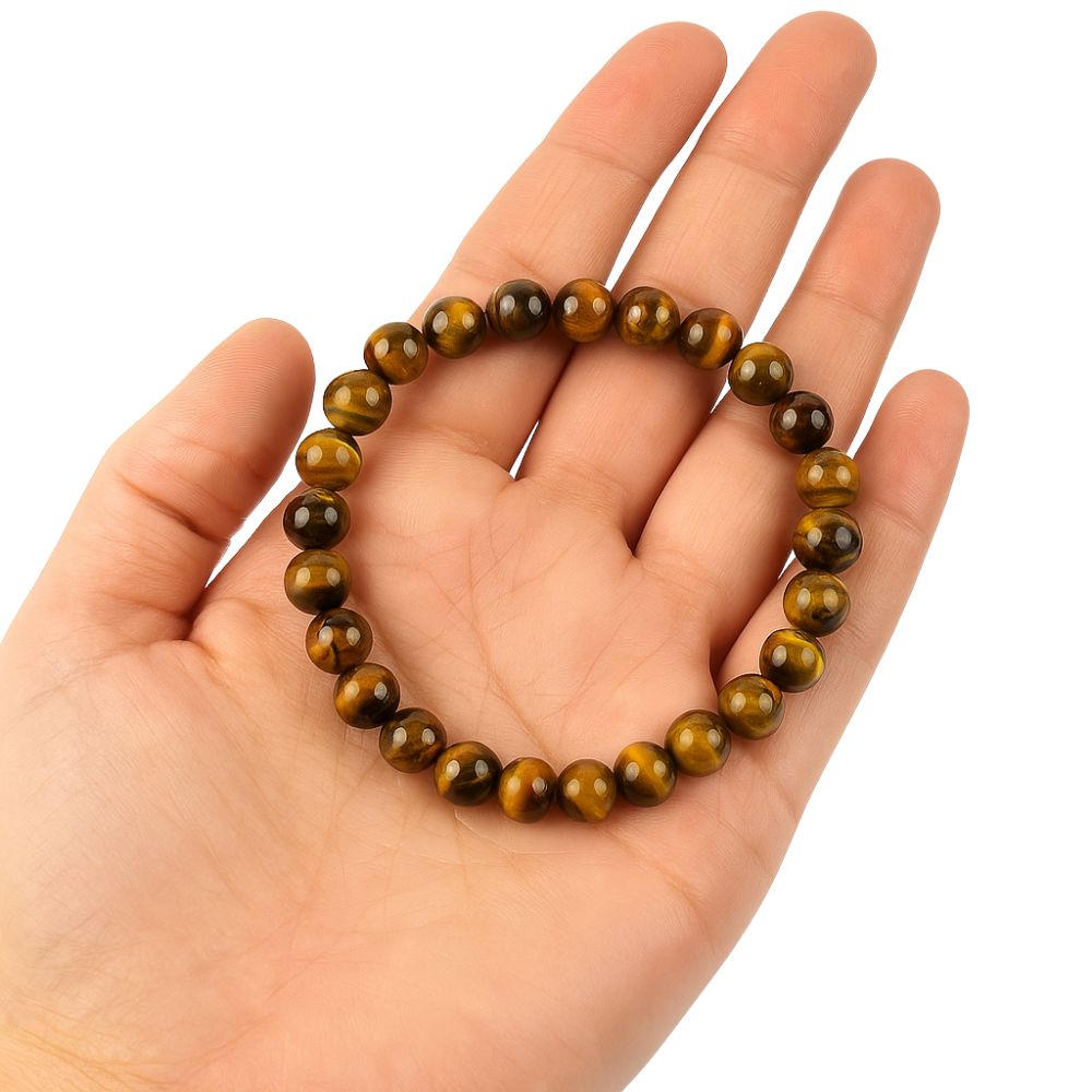 Tiger Eye Crystal Bracelet – Natural Healing Stone – Adjustable Bead Bracelet for Men & Women