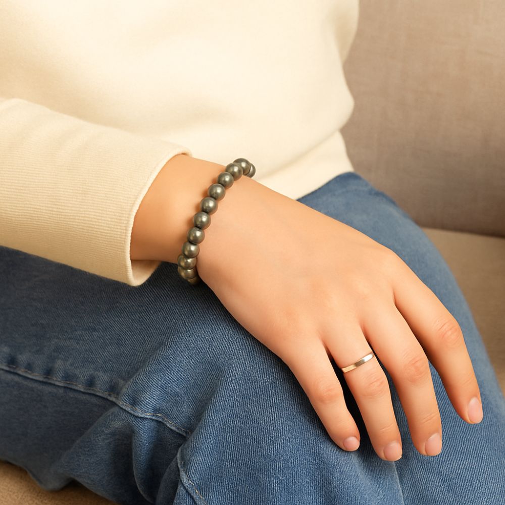 Natural Pyrite Bracelet – Healing Stone for Protection, Luck & Wealth – Adjustable Bead Bracelet for Men & Women