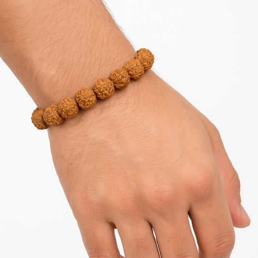 5 Mukhi Rudraksha Bracelet – Certified 10MM Natural Spiritual Beads for Peace & Protection