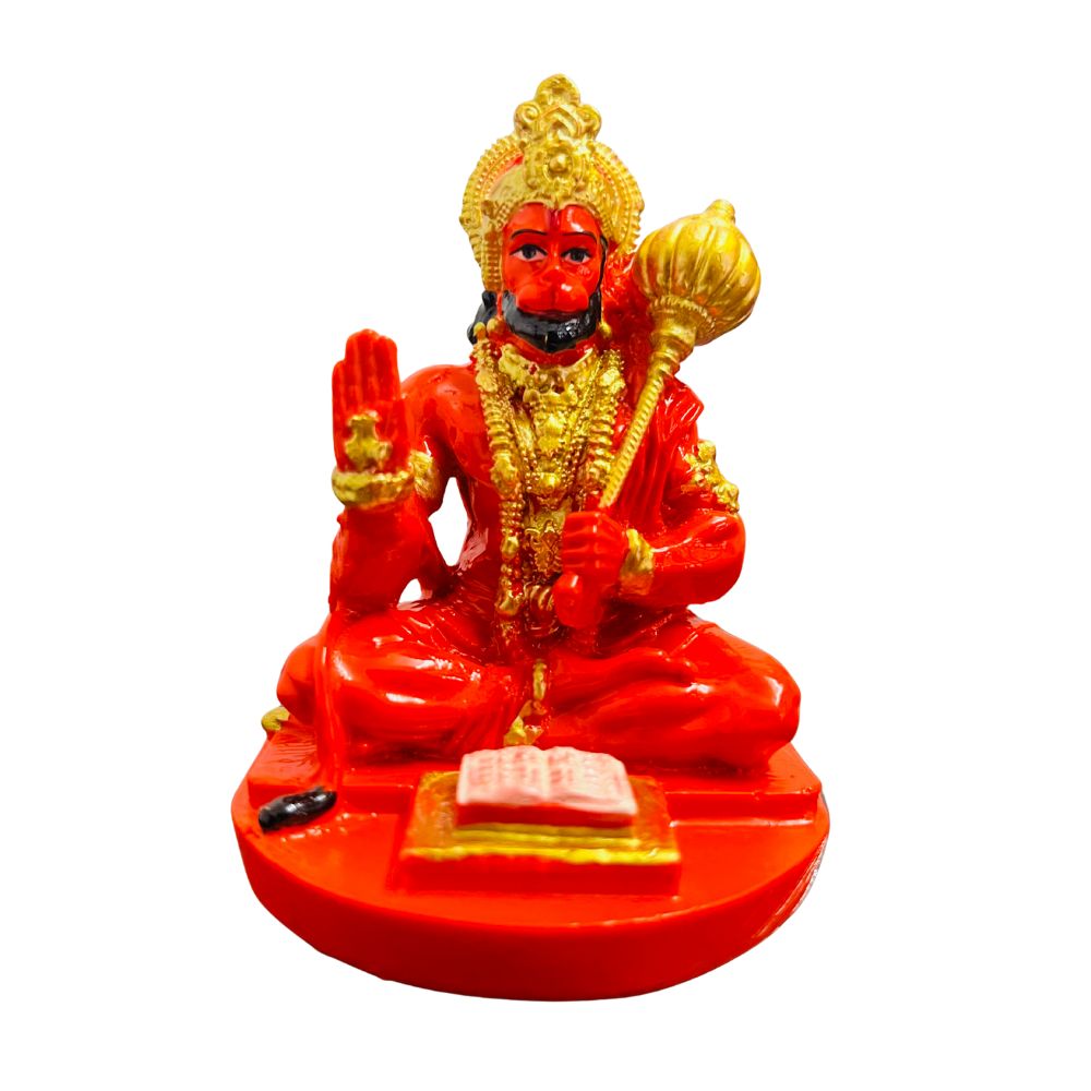Hanuman Murti with Book – Orange & Gold – 9 cm