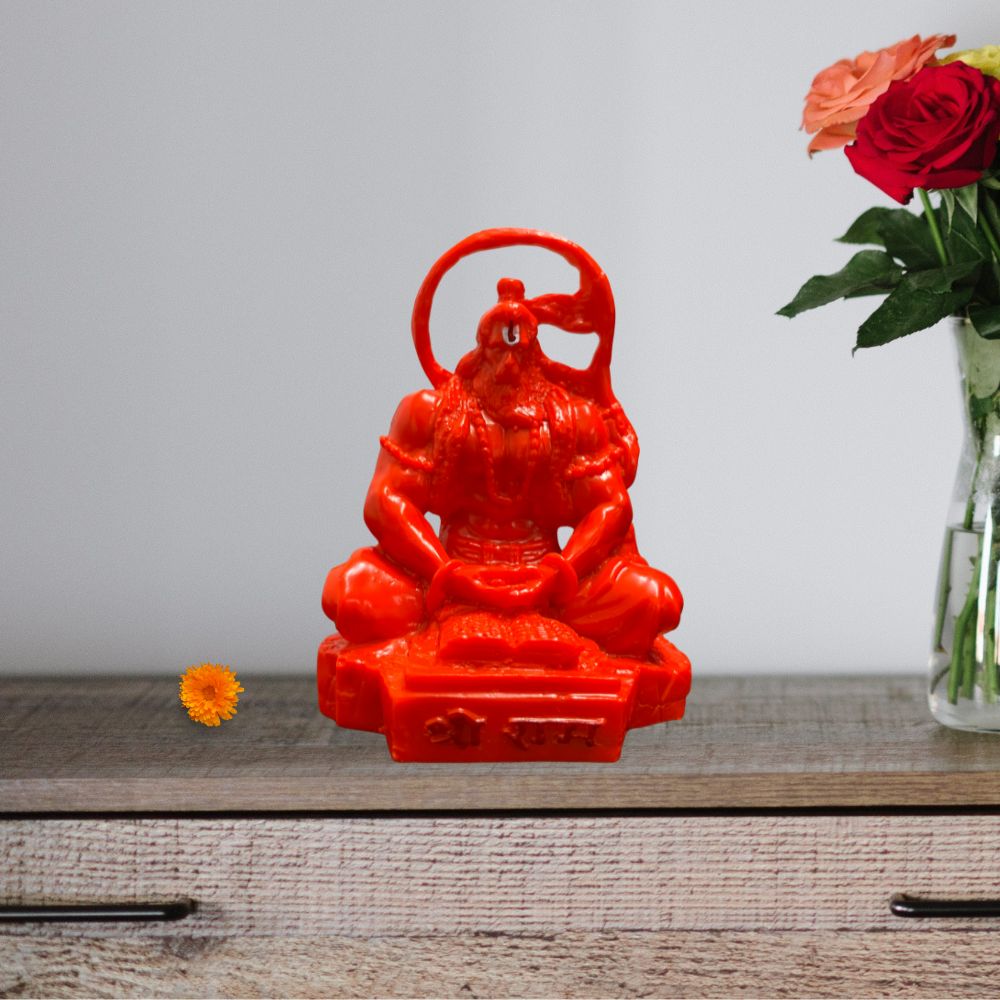 Bajrang Bali Idol with Pustak – Shri Ram Base – Orange – 10 cm