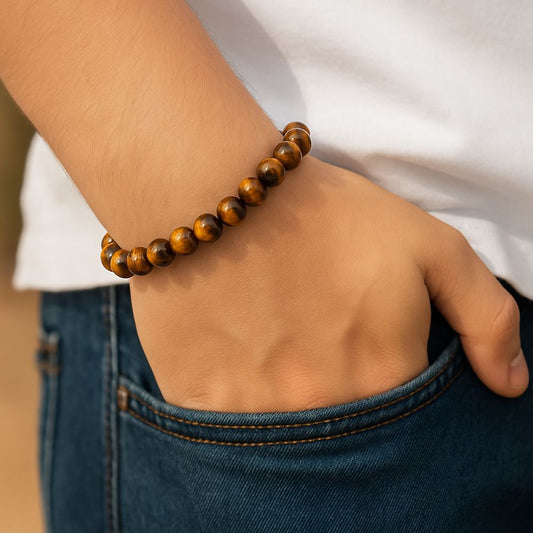 Tiger Eye Crystal Bracelet – Natural Healing Stone – Adjustable Bead Bracelet for Men & Women