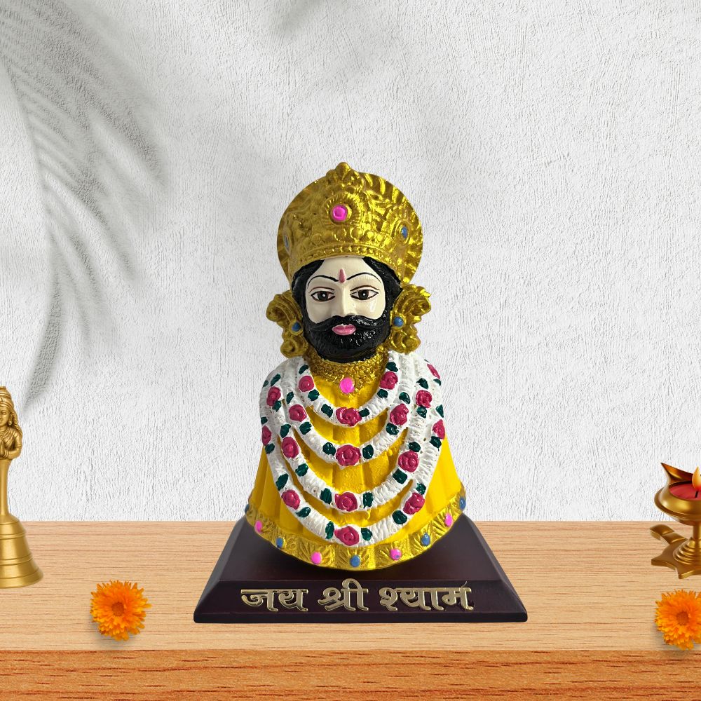 Khatu Shyam Ji Idol – Yellow – 10 cm | Shyam Baba Car Dashboard Idol