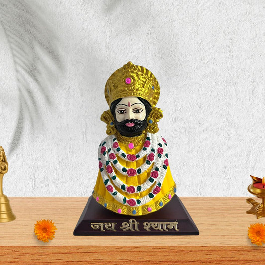 Khatu Shyam Murti Idol for Car Dashboard, Office and Home Temple – Yellow Color – 10 cm