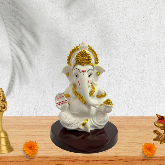 Ganesh Ji Idol with Modak – White – 10 cm