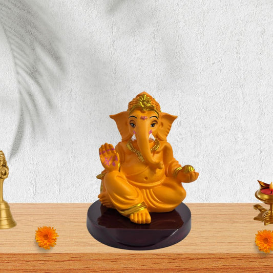 Ganesh Ji Idol – Mango Color – Blessing Pose – Ganpati Murti – 10 cm | Bhakti Bhawna