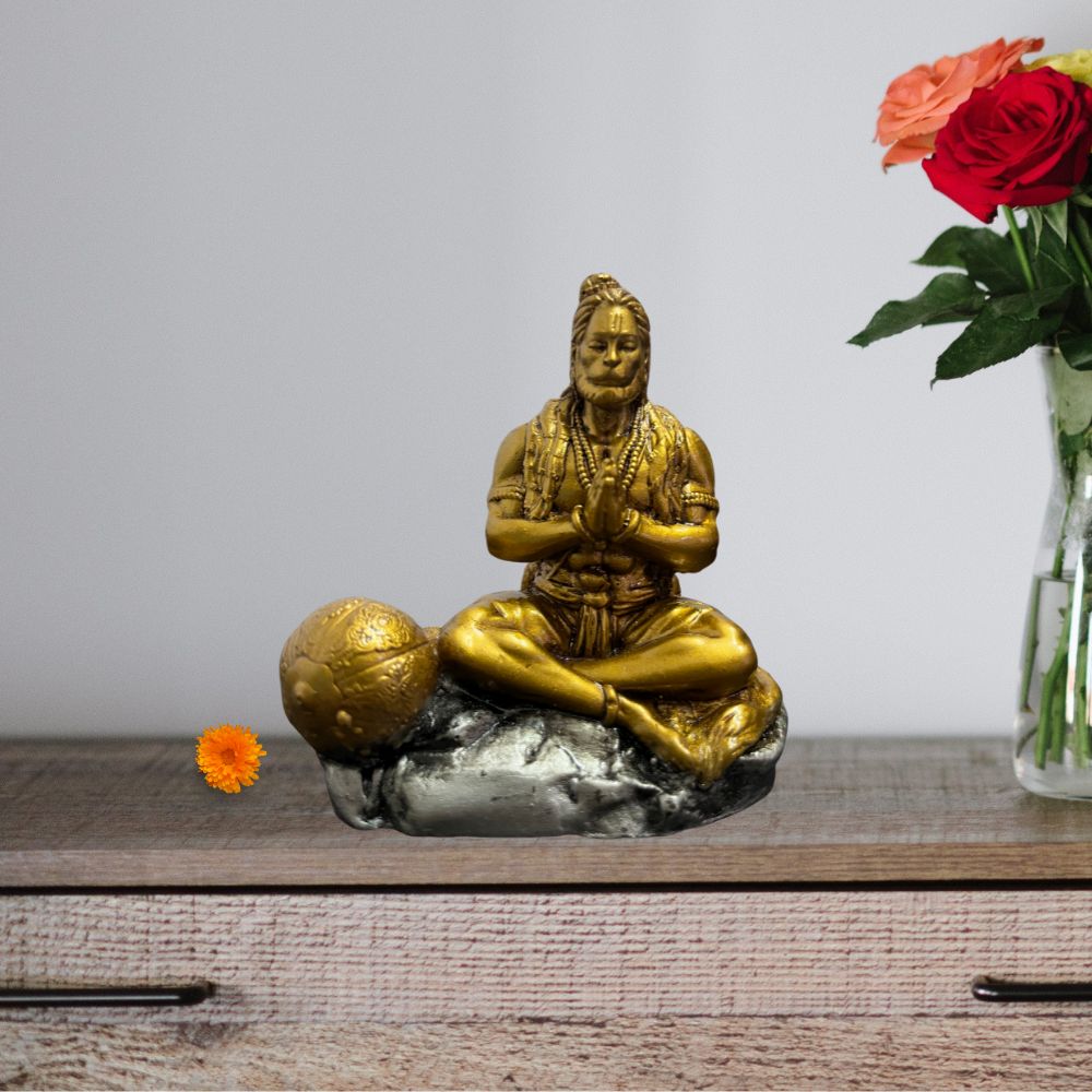Bajrang Bali Idol – Golden Antique Color – Namaste Pose – Hanuman Ji Murti – 10 cm