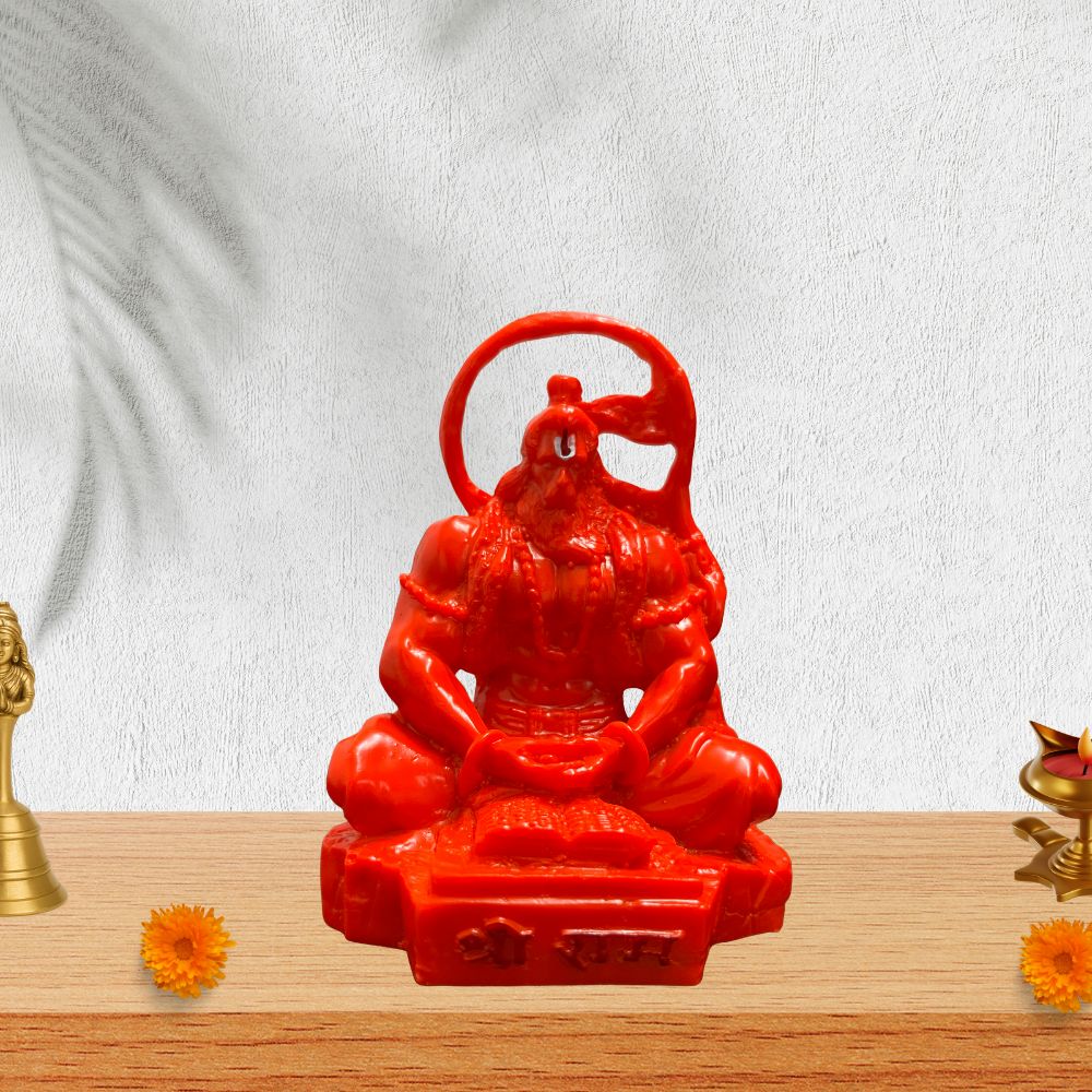 Bajrang Bali Idol with Pustak – Shri Ram Base – Orange – 10 cm