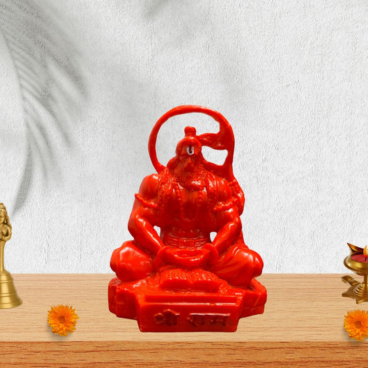 Bajrang Bali Idol with Pustak – Shri Ram Base – Orange – 10 cm