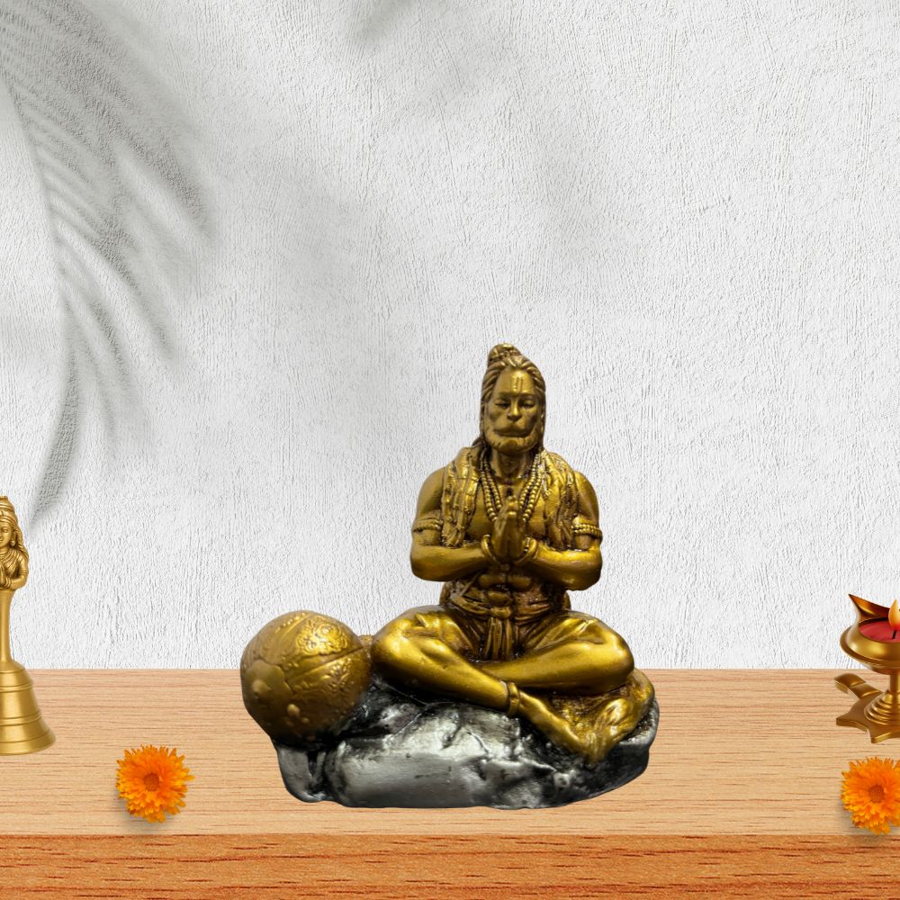 Bajrang Bali Idol – Golden Antique Color – Namaste Pose – Hanuman Ji Murti – 10 cm