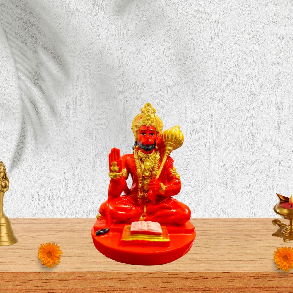 Hanuman Murti with Book – Orange & Gold – 9 cm