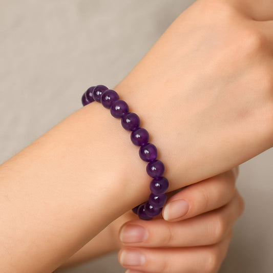Amethyst Crystal Bracelet – Natural Healing Stone – Adjustable Bead Bracelet for Men & Women