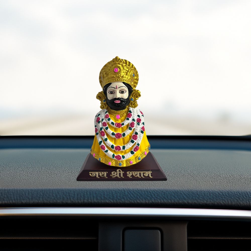 Khatu Shyam Ji Idol – Yellow – 10 cm | Shyam Baba Car Dashboard Idol
