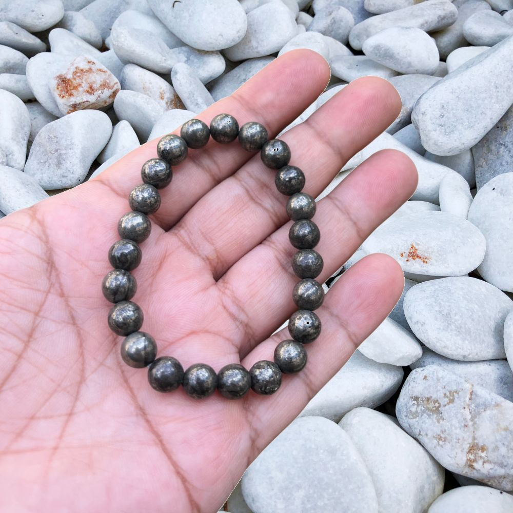 Natural Pyrite Bracelet – Healing Stone for Protection, Luck & Wealth – Adjustable Bead Bracelet for Men & Women