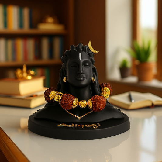 Black Color Adiyogi Shiva Idol with Rudraksha Mala