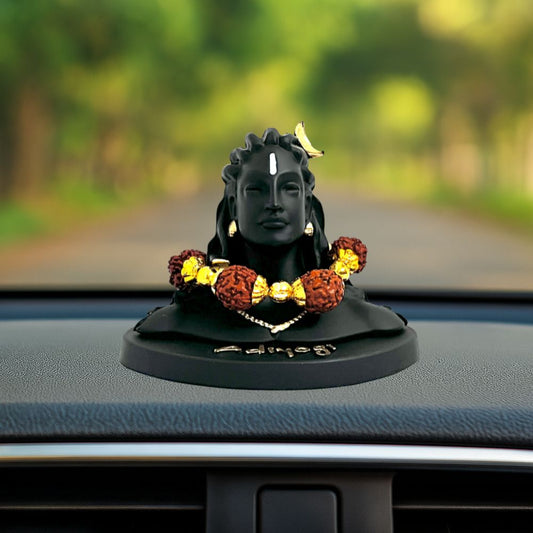 Black Color Adiyogi Shiva Idol with Rudraksha Mala