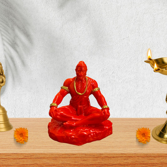 Meditating Hanuman Idol – Orange – 10 cm | Car Dashboard Idol